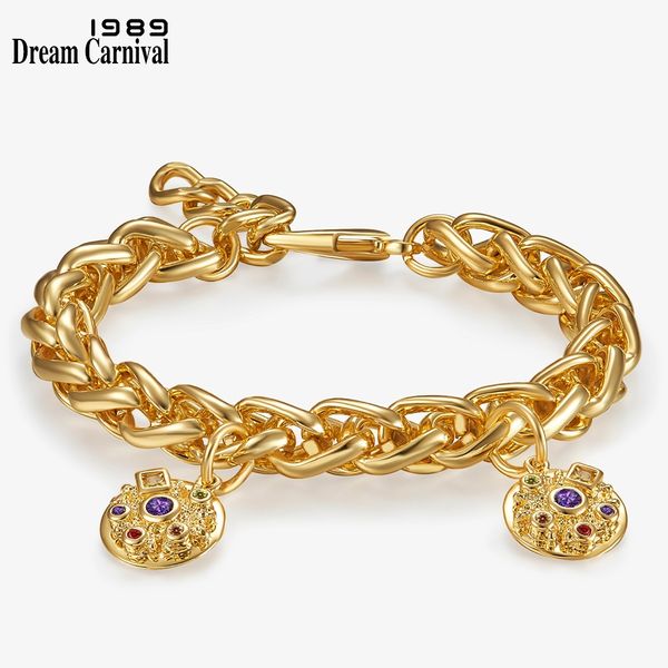 

dreamcarnival 1989 new exotic gold-color bracelet multi color zirconia charms elegant engagement party women jewelry wb1239, Golden;silver