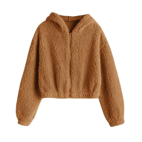 

women's hoodies & sweatshirts women fluffy solid hooded zipper long sleeve plush sweatshirt hoodie s-xl sudaderas moletom feminino, Black