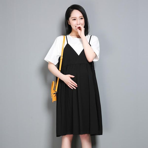 

maternity wear summer 300 pounds loose pregnant women dress plus fat xl 200 cotton suspender skirt female dresses, White