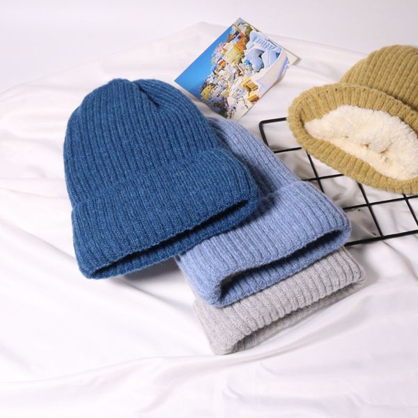 

brand caps knitted hat female plush korean version versatile wool male autumn and winter warm student thickened anti cold damp, Blue;gray