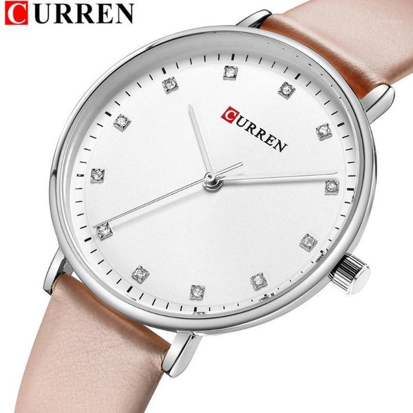 

wristwatches quartz watches diamond simple fashion elegant women ladies wrist watch female clock curren leather for, Slivery;brown