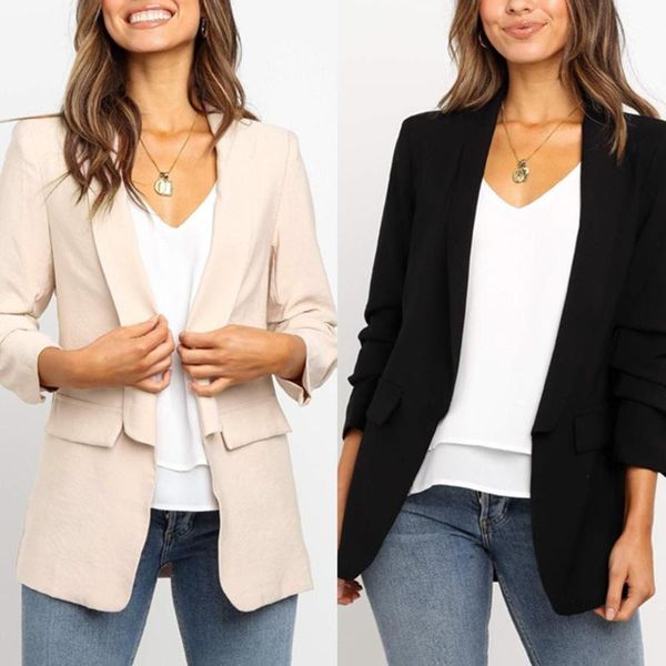 

women's suits & blazers women autumn elegant windbreaker formal lapel small suit sleeve long jacket cardigan trench coat jackets, White;black