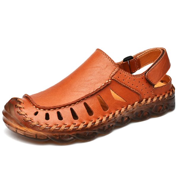 

2021 summer mens leather sandals fashion breathable lightweight beach sandals outdoor non-slip soft gladiator sandals big size, Black