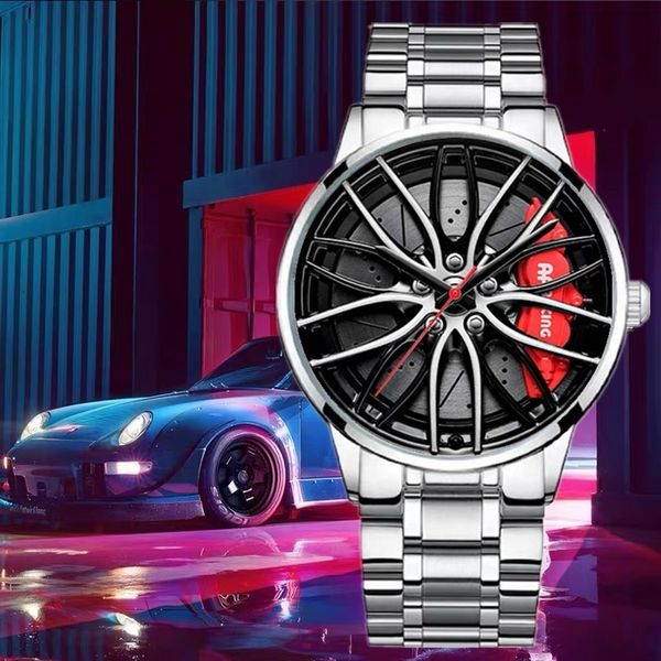 

fashion men's sports car personality tire new automatic quartz movement watch cool non mechanical, Slivery;brown