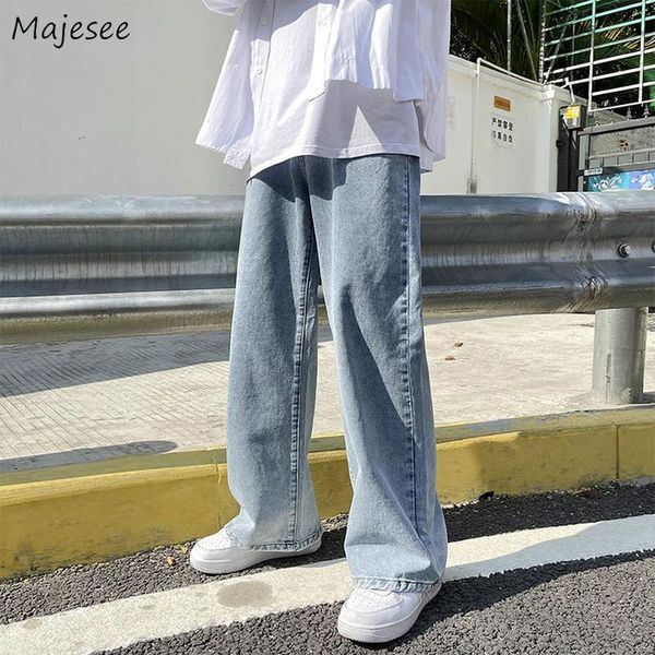 

men's jeans men straight solid vintage full length loose all-match leisure classic teenagers large size s-3xl 2021 est males daily, Blue