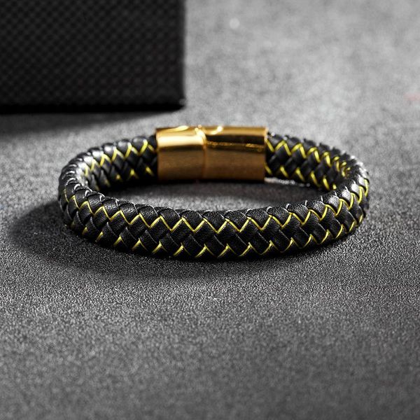 

bangle miqiao stainless steel titanium weaven leather mix color hip hop wrist band bracelet for men women couple gift jewelry an, Black