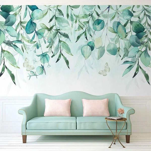 

wallpapers custom self-adhesive wallpaper 3d hand painted tree vine green leaf mural living room bedroom home decor papel de parede sticker