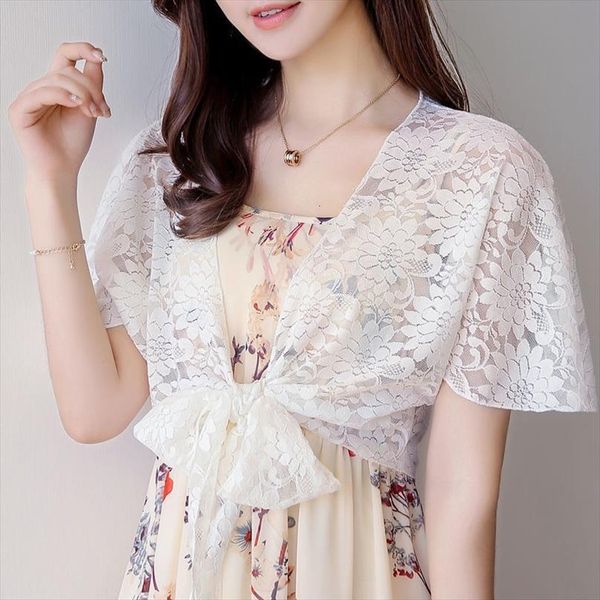 

summer womens prevented bask women sweaters transparent shawl fashion hollow out short sleeves lace cardigan joker thin coat, White;black
