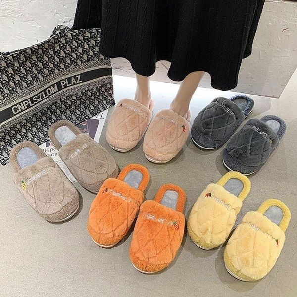 

faux fur slippers autumn winter mules women shoes cover round toe ladies woman furry hairy slides, Black