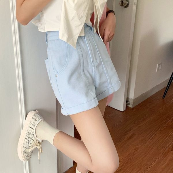 

women's shorts summer 2021 new candy clour denim jeans casual straight high waist 0p1n, White;black