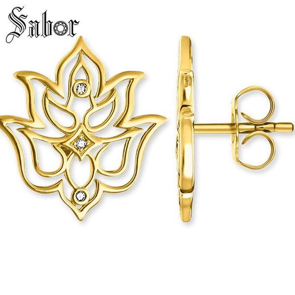 

stud lotus flower gold earrings 2021 crystal fashion jewelry 925 sterling silver ethnic earring gift for women lover, Golden;silver