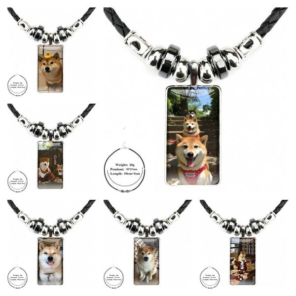 

pendant necklaces glass necklace handmade half rectangle funny cute dog akita for women gift clearance, Silver