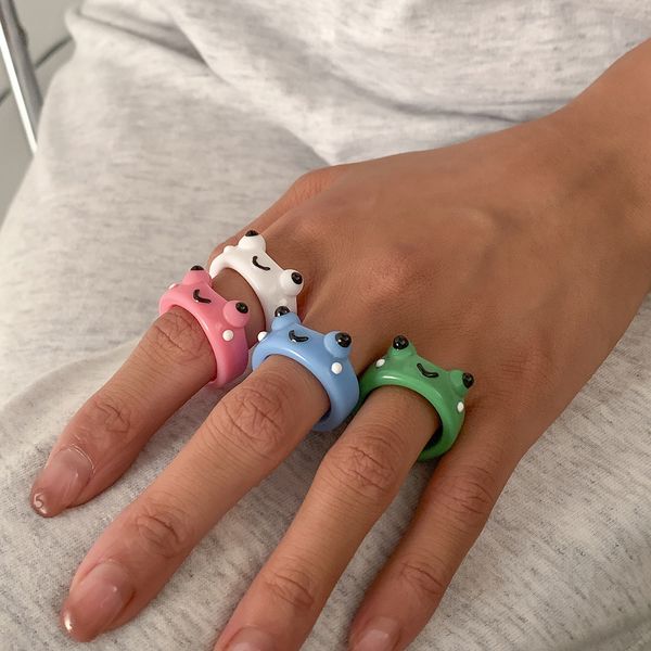 

fashion cute frog ring polymer clay resin rings animal for women girls summer travel jewelry gifts, Silver