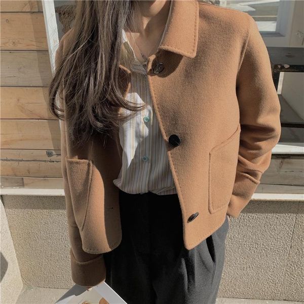 

women's jackets xiaoxiang stares at the east gate of south korea double faced woolen overcoat women 2021 spring casual short, Black;brown
