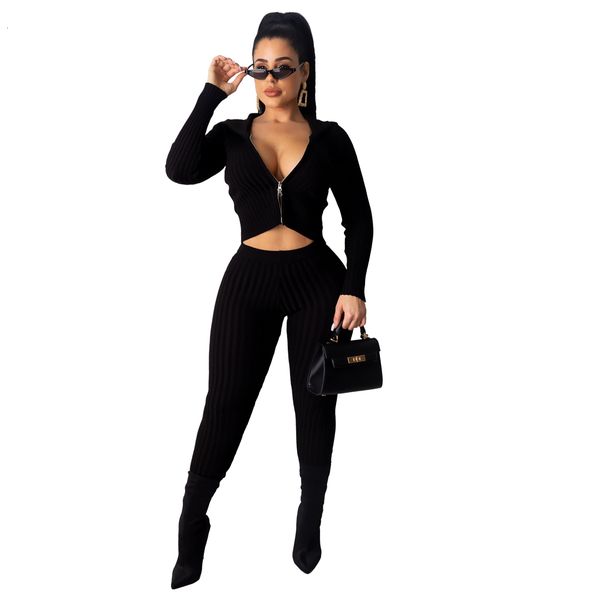 

women sets hooded zipper long sleeves short jackets + tight pants fashion party two pieces ny outfits real image, Black;brown