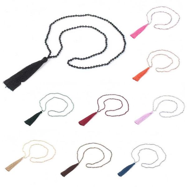 

pendant necklaces 2021 fashion 1 pcs bohemian style multiple color selection beaded long tassel necklace women jewelry chain gender, Silver