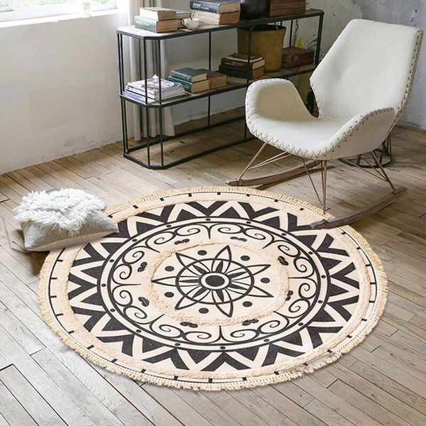 

retro rugs and carpets for home living room decor bohemian hand woven cotton linen round carpet geometric floor mat