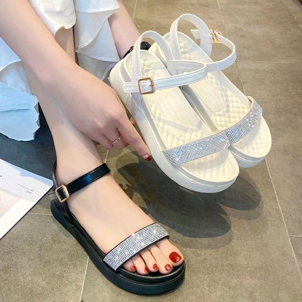 

sandals 2021 women soft leather ladies comfortable flat open toe beach shoes woman footwear, Black