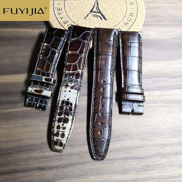 

watch bands fuyijia custom portugieser strap 20mm 22mm crocodile watchbands men genuine alligator band handmade waterproof belt 19, Black;brown