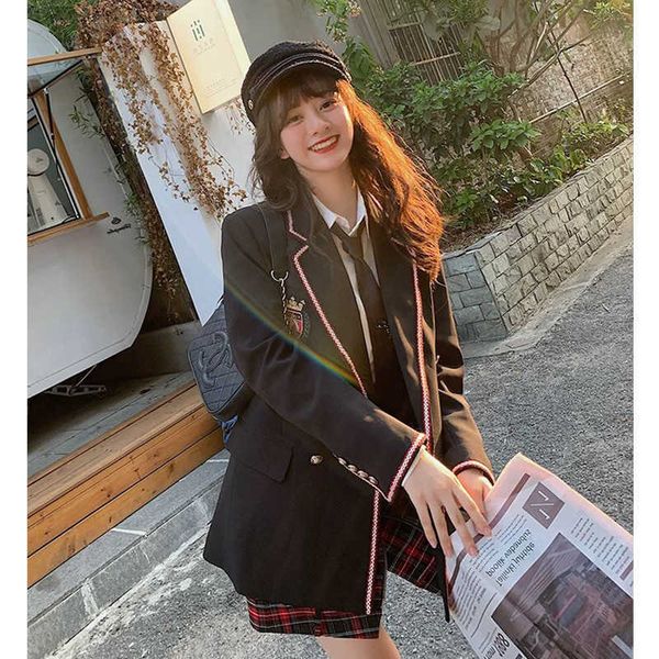 

luxury evening dress 2021 troupe fried street women's college style small suit white shirt plaid skirt three piece set, Black;gray