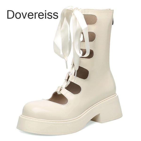 

boots dovereiss fashion women's summer shoes metal chain white round toe genuine leather concise ankle block heels mature 40, Black