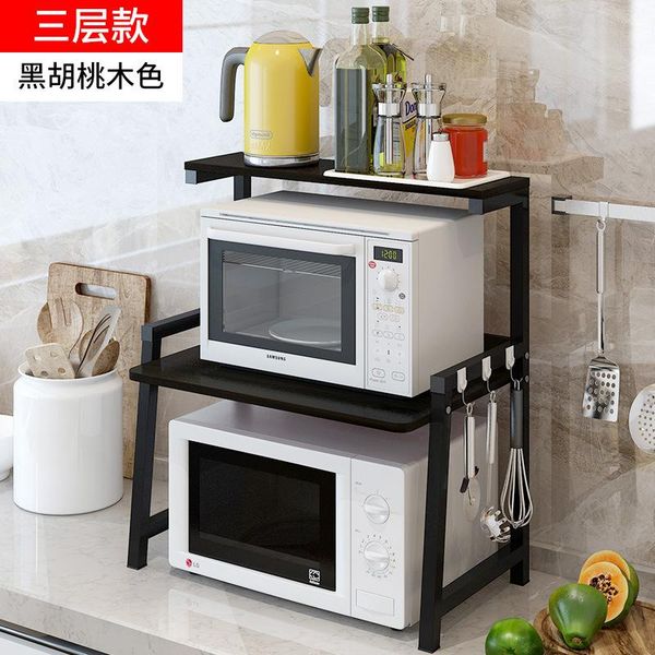 

hooks & rails 3-tier bamboo microwave shelf height adjustable rack kitchen spice organizer storage kitchenware holder