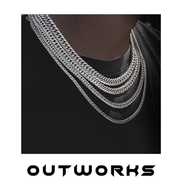 

chains outworks classic punk hip hop fashion titanium steel oval cuban chain necklace for men women girls party jewelry 5/7/9/11mm, Silver