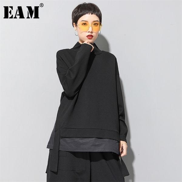

[eam] loose fit asymmetrical oversized sweatshirt high collar long sleeve women big size fashion spring autumn 19a-a124 210910, Black