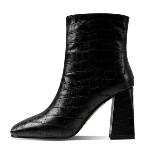 

boots 2021 autumn winter high heels women shoes fashion chunky side zipper lady black square head ankle size 43