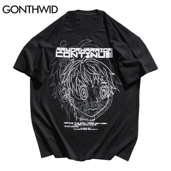

tees shirts harajuku japanese boy casual cotton tshirts hip hop streetwear t-shirts men fashion short sleeve loose 210602, White;black
