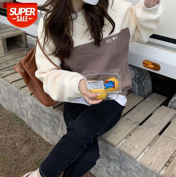 

[huang zheng] polar fleece contrasting color stitching plus sweater women korean casual loose w79925 #my5r, Black;gray