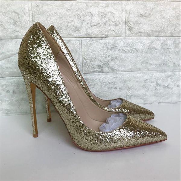 

dress shoes 2021 luxury gold sequins high heels women pumps points toe stiletto ladies party wedding sandals shoe size 43 44, Black