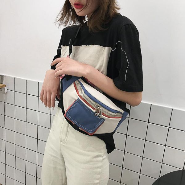 

waist bags canvas packs for women waterproof chest bag patchwork fanny pack ladies clutch phone casual shoulder crossbody