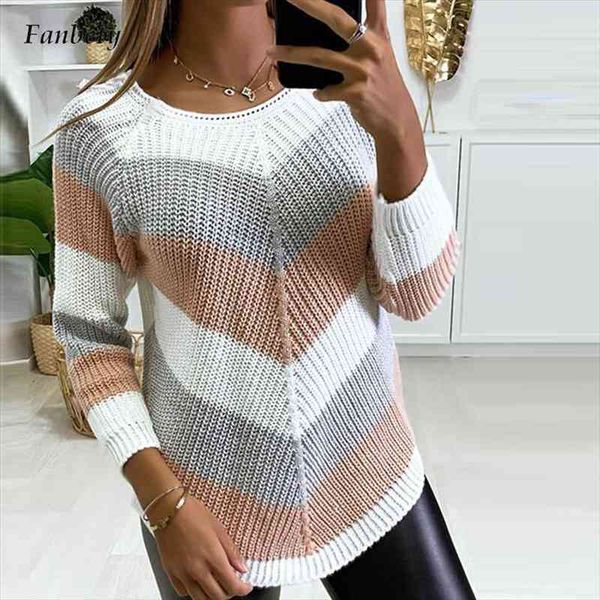 

fashion chic striped long sleeve pullovers women elegant round neck long sleeve sweaters winter warm knitted sweaters, White;black
