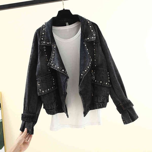 

women's jackets women oversize denim rivets baggy boyfriend casual jeans outerwear coat ladies beads loose high street w2lz, Black;brown