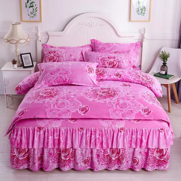 

bedding sets korean style princess ruffle bedroom wedding 4pcs set 1quilt cover+1bed skirt+2 pillowcase king/ size j8463