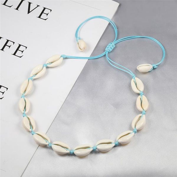 

chokers natural shell necklace blue braided rope handmade choker bohemian fashion women girl necklaces summer beach holiday jewelry gift, Golden;silver