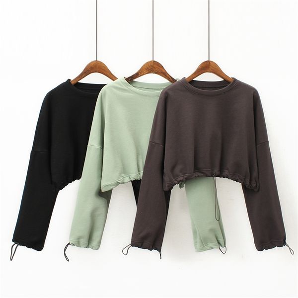 

oversized crop hoodies sweatshirts women long sleeve pullovers streetwear hip hop sweatshirt korean fashion clothes 210521, Black
