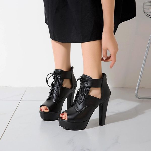 

fashion zip luxury shoes women designers pu leather extreme high heel sandals for party wedding platform plus size dress, Black