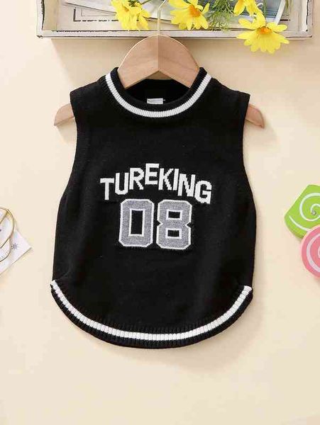 

baby letter pattern striped trim sweater vest she, Blue