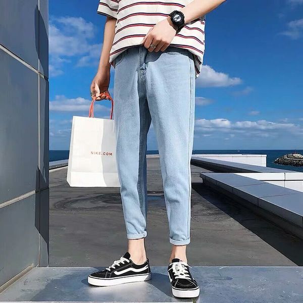 

men's jeans wholesale spring autumn washing jeans men's pants casual washed hip hop teenagers feet straight slim harem men t33h, Blue