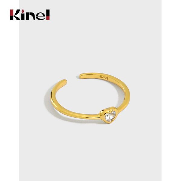 

cluster rings kinel real 925 sterling silver adjustable finger ring simple heart cz for women wedding engagement jewelry wholesale, Golden;silver