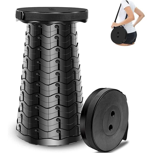 

camp furniture retractable portable stool, camping folding suitable for fishing, hiking, traveling, queuing, gardening (black)