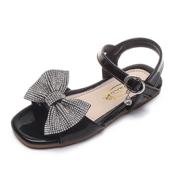 

casual bow-knot with rhinestone soft medium big girls kids princess beach shoes summer children's butterfly-knot sandals, Black;red