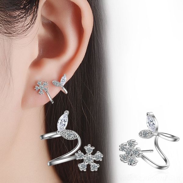 

ax1 ht ornament korean snowflake five petal jewelry and ringsearrings stud clip women's fashion zircon temperament earrings, Golden;silver