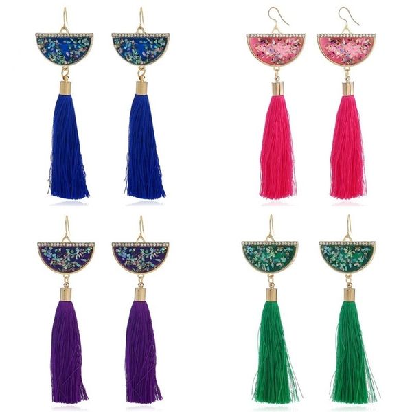 

long tassel drop dangle earring versatile fashion vanguard colorful womens jewelry earrings inlay gemstone pendant 3 88mt g2b, Silver