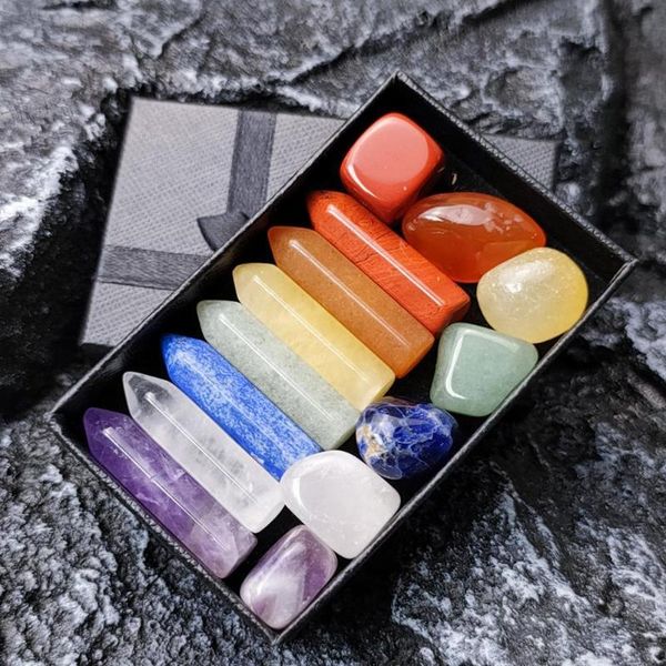 

decorative objects & figurines natural seven chakras and six pillars energy stone combination set colored jade home decoration yoga therapy