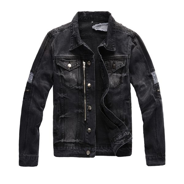 

jackets fashion streetwear men jackets spliced patchwork designer ripped denim cotton coats punk style hip hop chaqueta, Black;brown