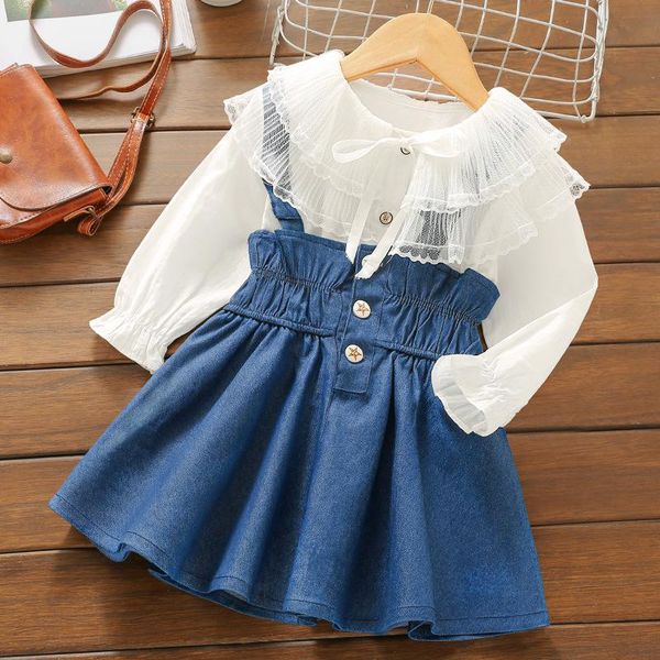 

girl's dresses lzh 2021 spring kids korean long sleeve shirt+denim for girls princess dress children clothes toddler 2pcs set, Red;yellow