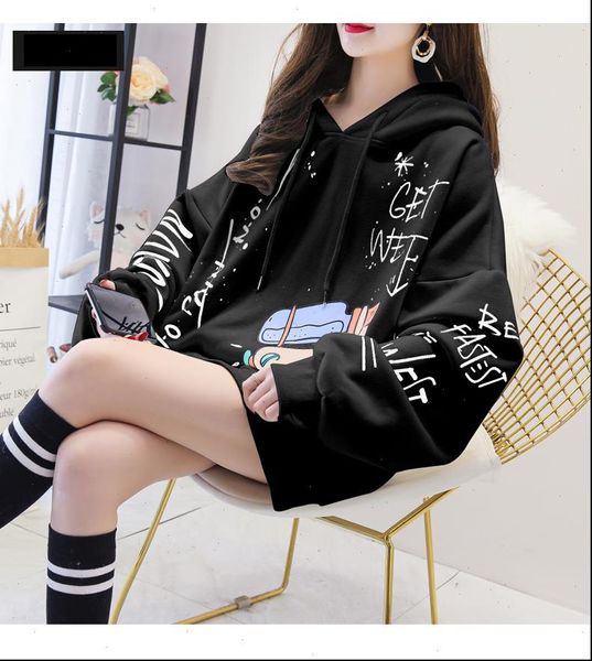 

womens hoodie hoodies female tide loose aging weird autumn and winter hooded thin style jacket hoody oversized, Black